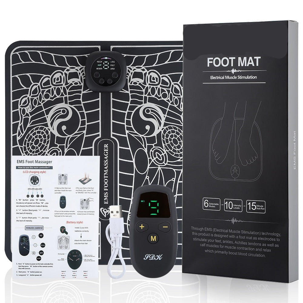 Ems Foot Massage Pad Electric Stimulator Massager With 6 Modes 10 Intensity  Levels,battery