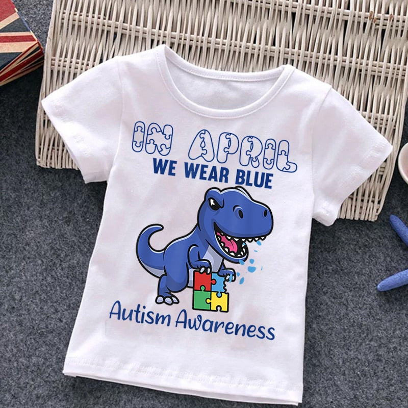 Girls Cartoon Puzzle Cotton Dinosaur T Shirts