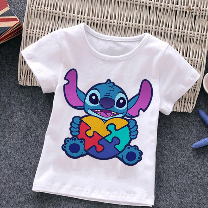 Girls Cartoon Puzzle Cotton Dinosaur T Shirts