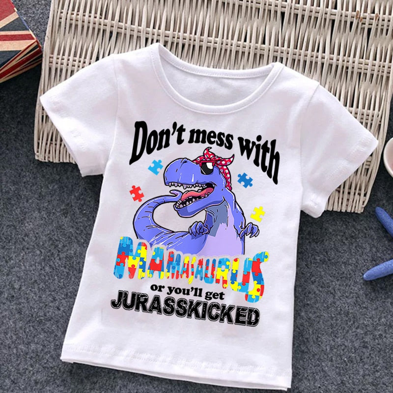 Girls Cartoon Puzzle Cotton Dinosaur T Shirts